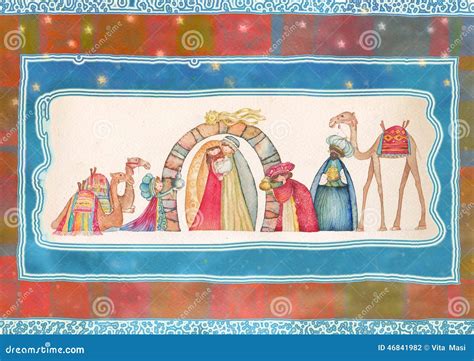 Illustration Of Christian Christmas Nativity Scene With The Three Wise Men Stock Illustration