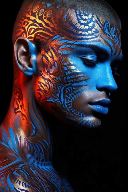 Premium Ai Image Photo Close Up Of Male Model With Neon Body Art