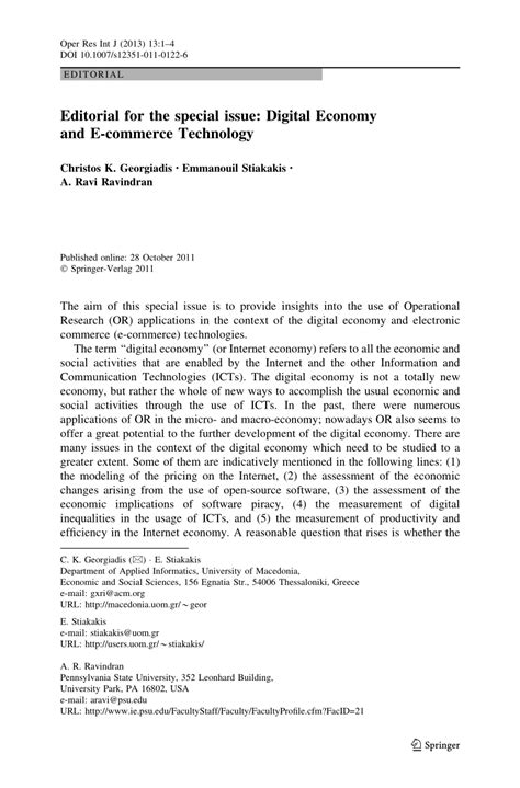 PDF Editorial For The Special Issue Digital Economy And E Commerce