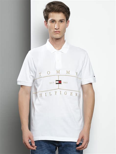 Buy Tommy Hilfiger Men White Brand Logo Polo Collar T Shirt Tshirts