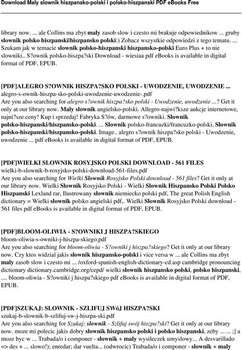 Maly Slownik Hiszpansko Polski I Polsko Hiszpanski Pdf Pdf Darmowe