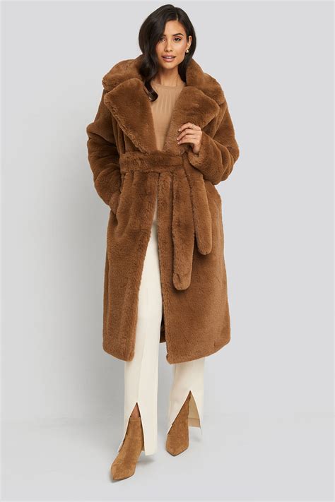 Soft Faux Fur Long Coat Brown Na