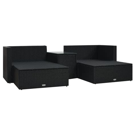 Vidaxl Delige Loungeset Met Kussens Poly Rattan Zwart