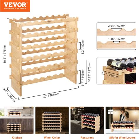 48 Bottle Stackable Modular Wine Rack 6 Tier Solid Bamboo Wood Storage