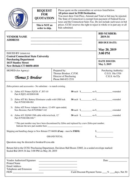 Fillable Online Fillable Online Ccsu Request For All Prices Must Be Fob