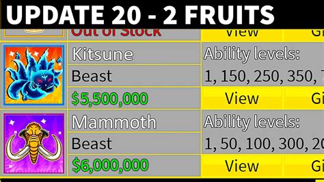 Blox Fruits Value Of Mammoth And Kitsune In Update 20 YouTube