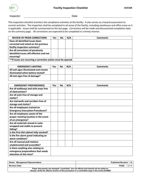 Printable Osha Safety Checklist