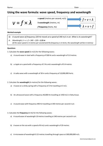 Gcse Physics Wave Speed Equation Practice Wavespeed Frequency X Wavelength Teaching Resources