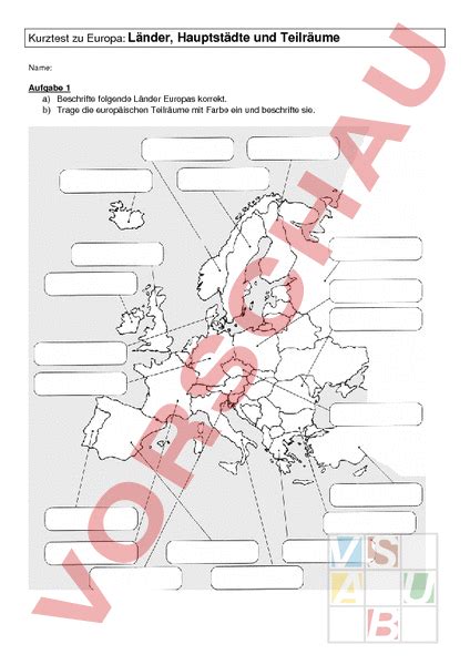 Arbeitsblatt Test L Nder Europas Geographie Europa