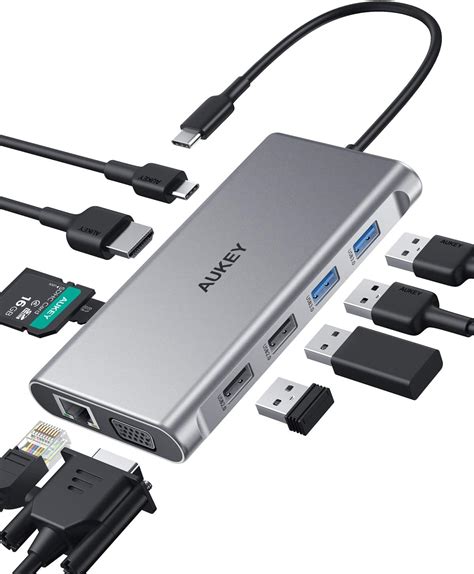 AUKEY USB C Hub 10 En 1 Type C Avec Ethernet HDMI 4K VGA 2 USB 3 0