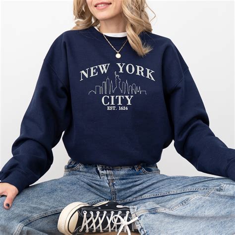 New York City Embroidered Sweatshirt New York City Crewneck Nyc Embroidery Crew States And