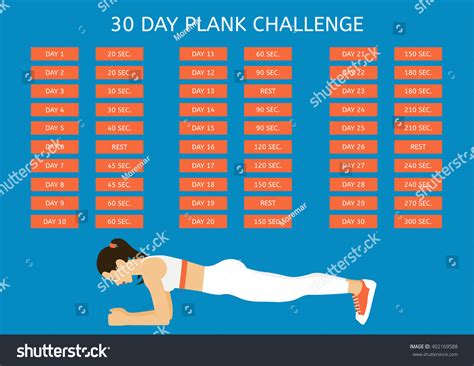 30 Day Plank Challenge Young Woman Stock Vector Royalty Free