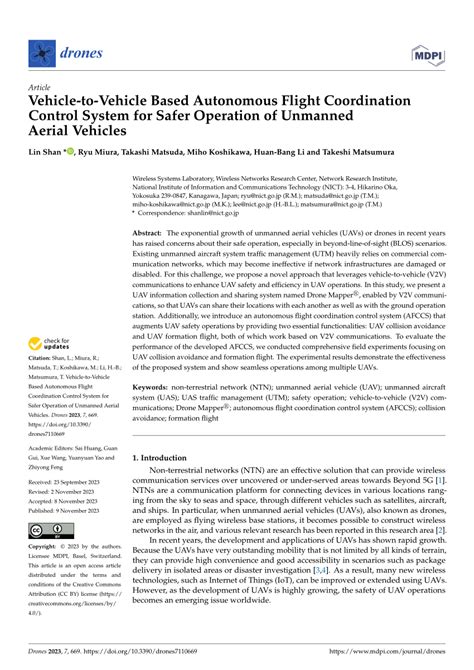 Pdf Vehicle To Vehicle Based Autonomous Flight Coordination Control