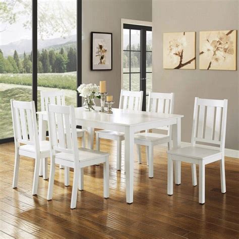 7 Pc White Dining Room Set Wood Kitchen Furniture Table And 6 Chairs