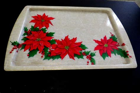 Vtg Bandeja De Servicio De Navidad Poinsettias Oro Fleck Medio Etsy