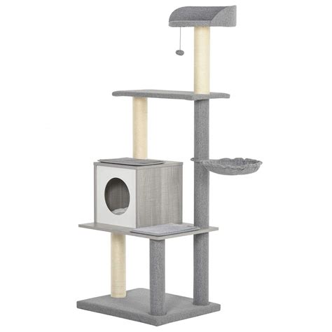 Modern Gray Cat Tree With Scratching Posts