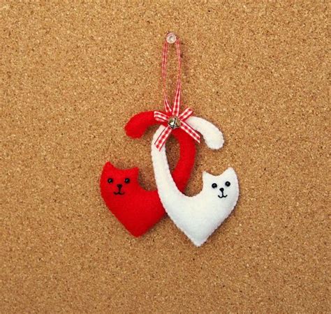 Felt Cat Christmas Ornament Cats In Love Decoration Cat Felt Christmas Ornaments Cat