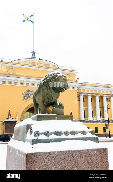 Marble Lion At The Dvortsovaya Pier Of The Admiralty Embankment With