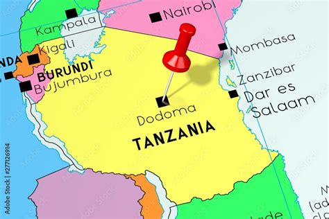 Tanzania Dodoma Capital City Pinned On Political Map Illustration