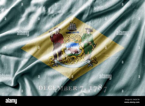 Waving Detailed National US Country State Flag Of Delaware Stock Photo