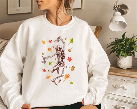 Dancing Skeleton Sweatshirt Skeleton Fall Leaves Hoodie Etsy