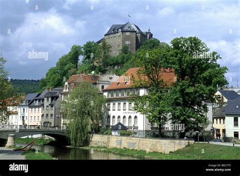 Castle On Hill Oberes Schloss Greiz Thuringia Germany Stock Photo