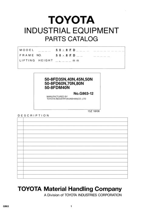 Toyota Forklift 8FD Series Parts Catalog