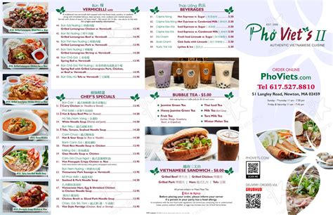 Menu At Phở Viets Ii Restaurant Newton