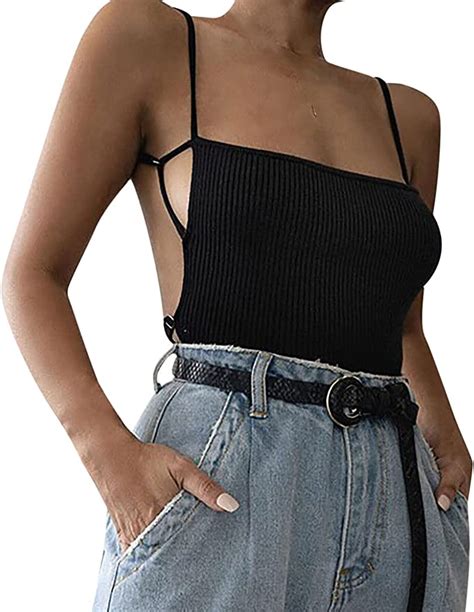 Damen Sexy Neckholder Cami Crop Top Rückenfrei Cut Out Unterhemd Tank