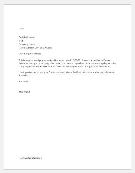 Resignation Acceptance Letter Samples Download Files