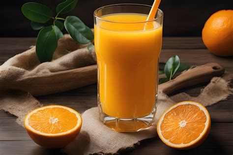 Premium AI Image | Fresh orange juice in glass cup next to a sliced ...