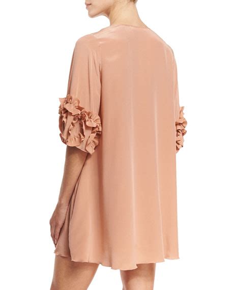 See By Chloe Ruffle Sleeve Silk Shift Dress Beige Neiman Marcus