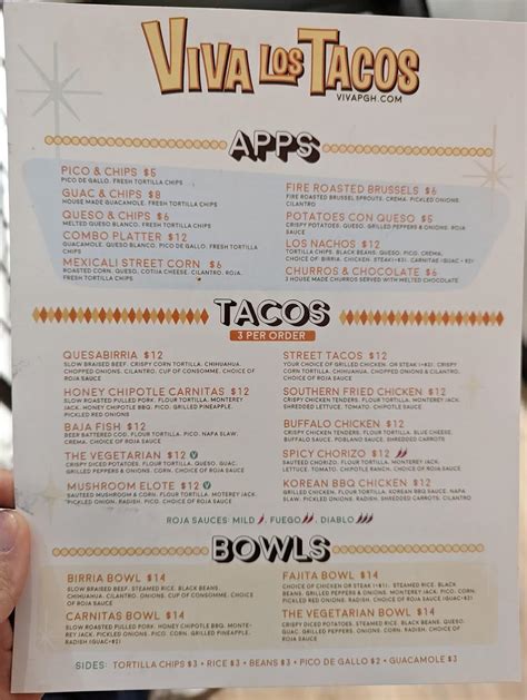 Menu At Viva Los Tacos Restaurant Pittsburgh