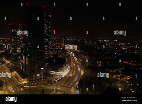 Aerial Photograph of Manchester City Centre at Night Stock Photo - Alamy