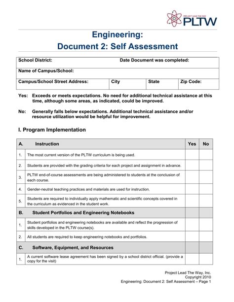 Engineering Self Assessment