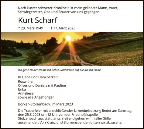 Traueranzeigen Von Kurt Scharf Trauer Hna De