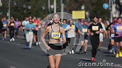 Sportswoman Run Marathon. Female Person Jog. Female Athlete Girl Runner ...