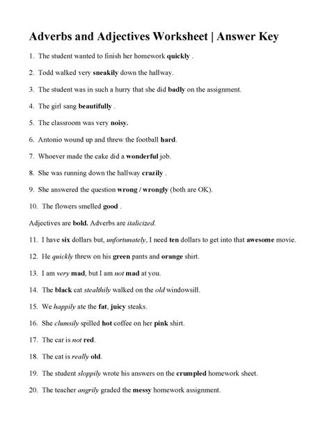 Adverb And Adjective Worksheet With Answers Adverbworksheets Net