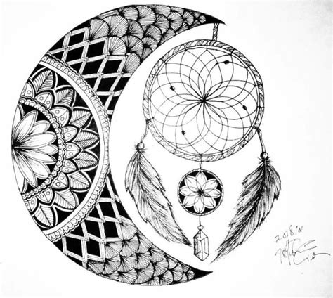 Art Crescent Moon Dream Catcher Zentangle Doodle Dessin Attrape