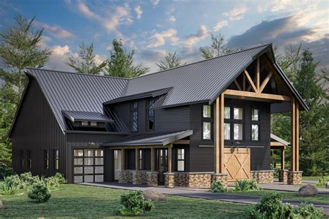 Bed Barndominium Style Home Plan With Two Story Great Room And