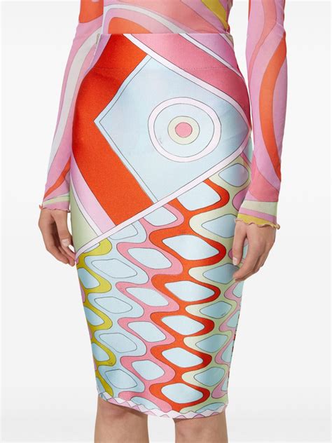 Pucci Vivara Print Pencil Skirt Blue Farfetch