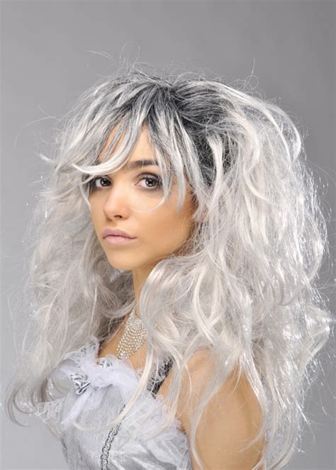 Womens Long Grey Gothic Ghost Bride Wig