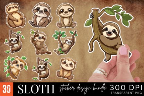 Cute Sloth Cartoon Sticker Bundle Graphic By Allisonsuns · Creative Fabrica