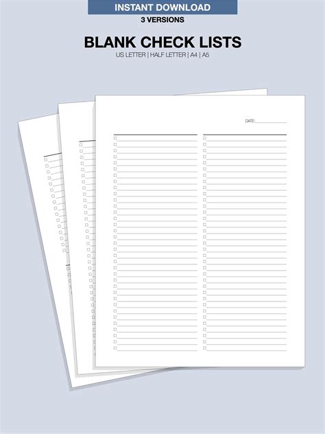 blank checklist template printable aaletterhalf instant