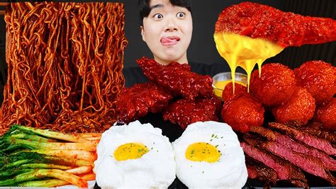 Asmr Mukbang 직접 만든 양념 치킨먹방 짜파게티 돈까스 김치 레시피 And 먹방 Fried Chicken And