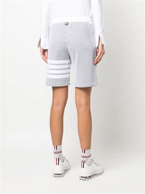 Thom Browne Bar Stripe Seersucker Shorts Grey Farfetch