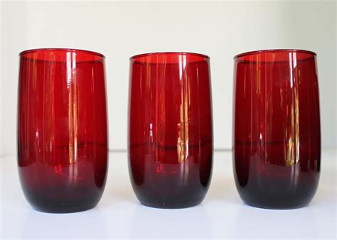 Vintage Ruby Red Drinking Glasses Set Of 6 Etsy