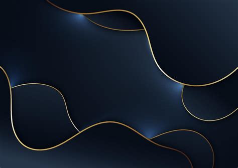 Abstract elegant blue wave shape with gold stripes on dark blue ...