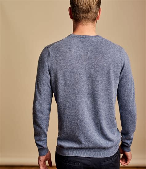 Mid Blue Marl Mens Cashmere And Merino Crew Neck Sweater Woolovers Us