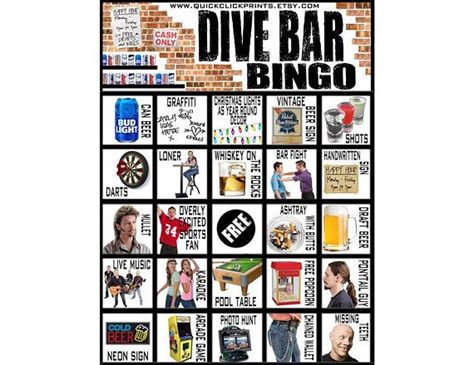 Dive Bar Bingo 28 Cards pub Crawl Bingo people Watching/drinking Game ...